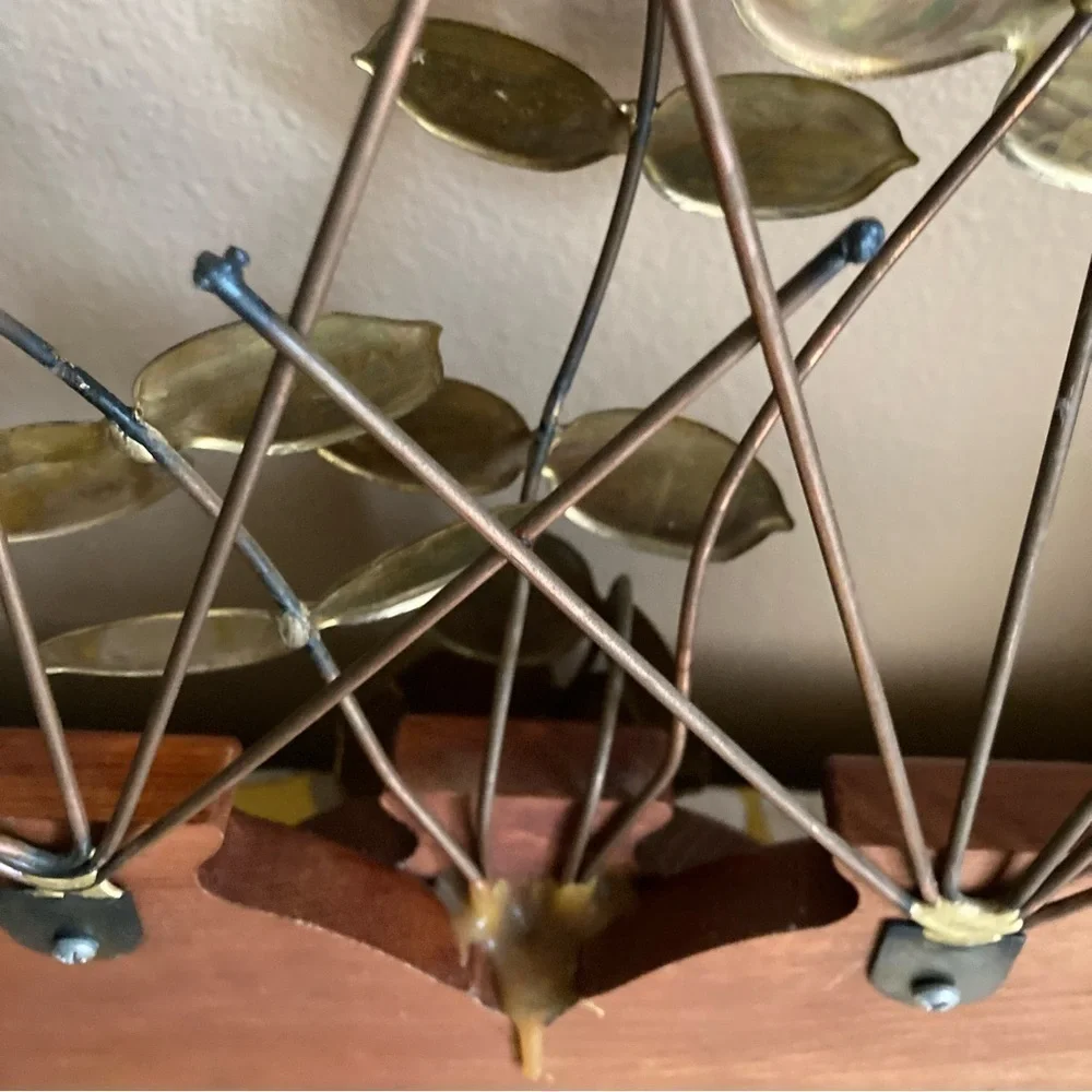 Vintage wood and brassy potted eucalyptus sculpture